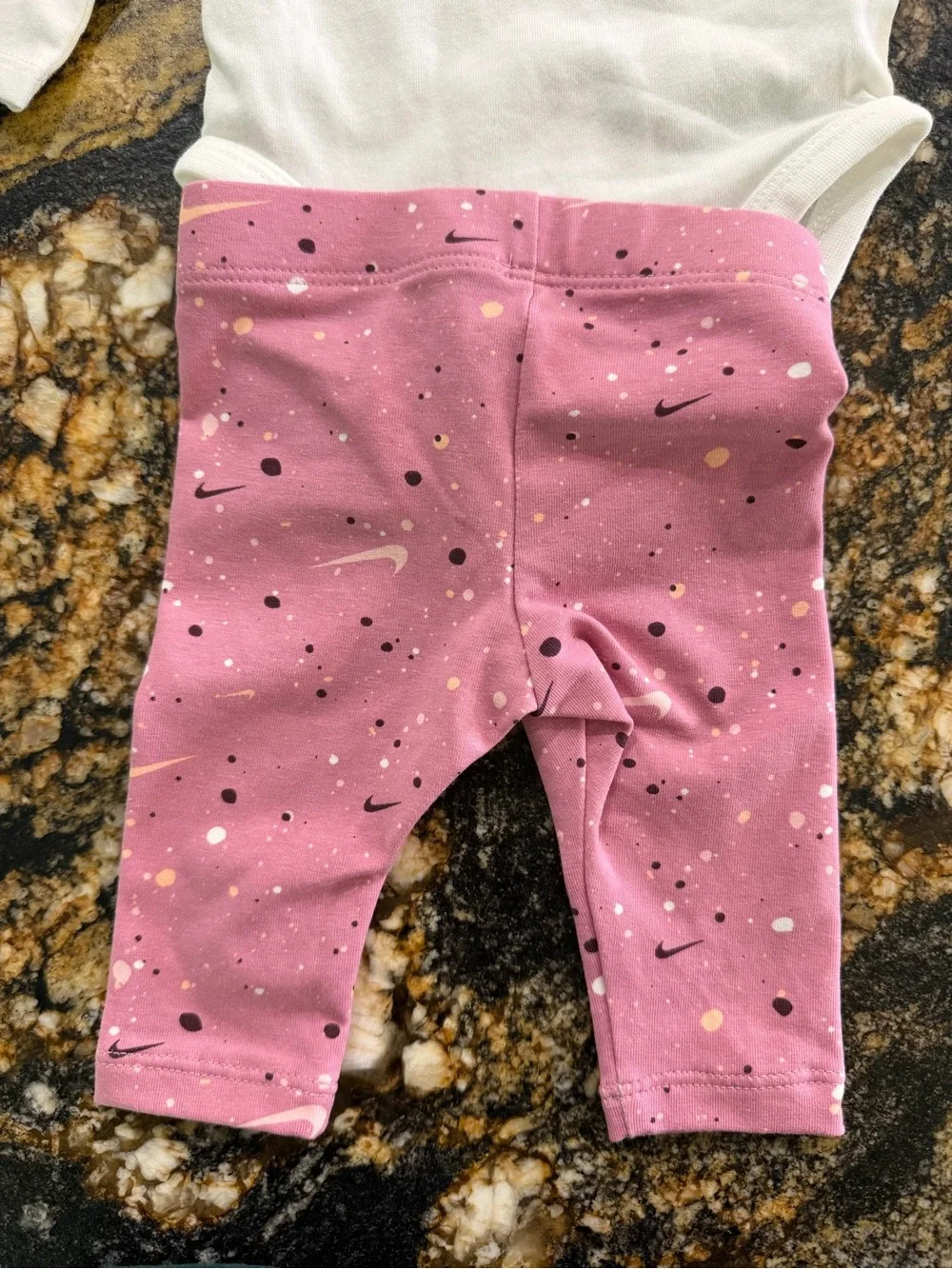 Nike White Bodysuit with Pink Speckled Leggings Set